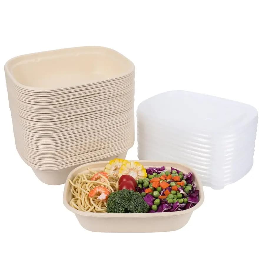 Disposable bowls for salad with lids, containers for food from sugar cane fiber, containers for the preparation of meals, package of 50 pieces