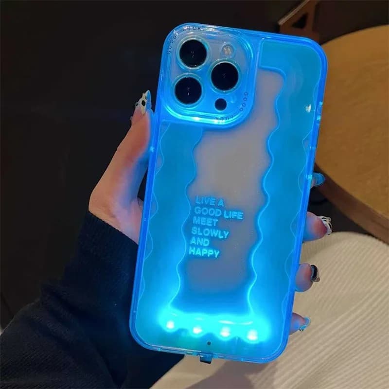 Color Changing Sea Wavws Luminous Flash Phone Case For iPhone 17 16 15 14 13 12 11 Pro Max Plus XS XR Cover 2026 New Phone Shell