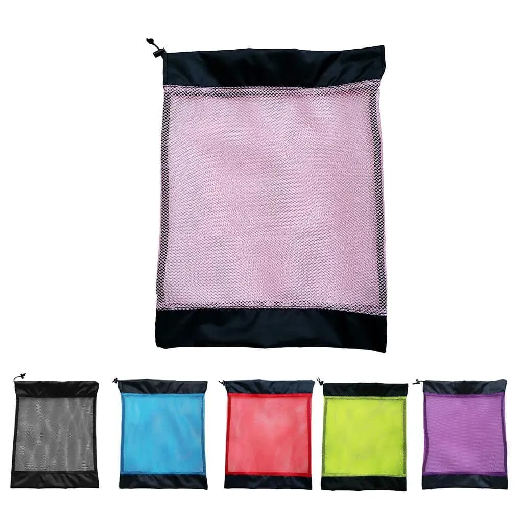 Durable mesh bag with swimming fins, mask, snorkel, dive regulator, underwater equipment case