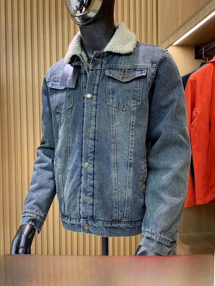 Giacca in denim lavato da uomo, pesante, versatile, calda, autunnale/invernale, casual, premium, con colletto alla coreana, cappotto/abbigliamento esterno