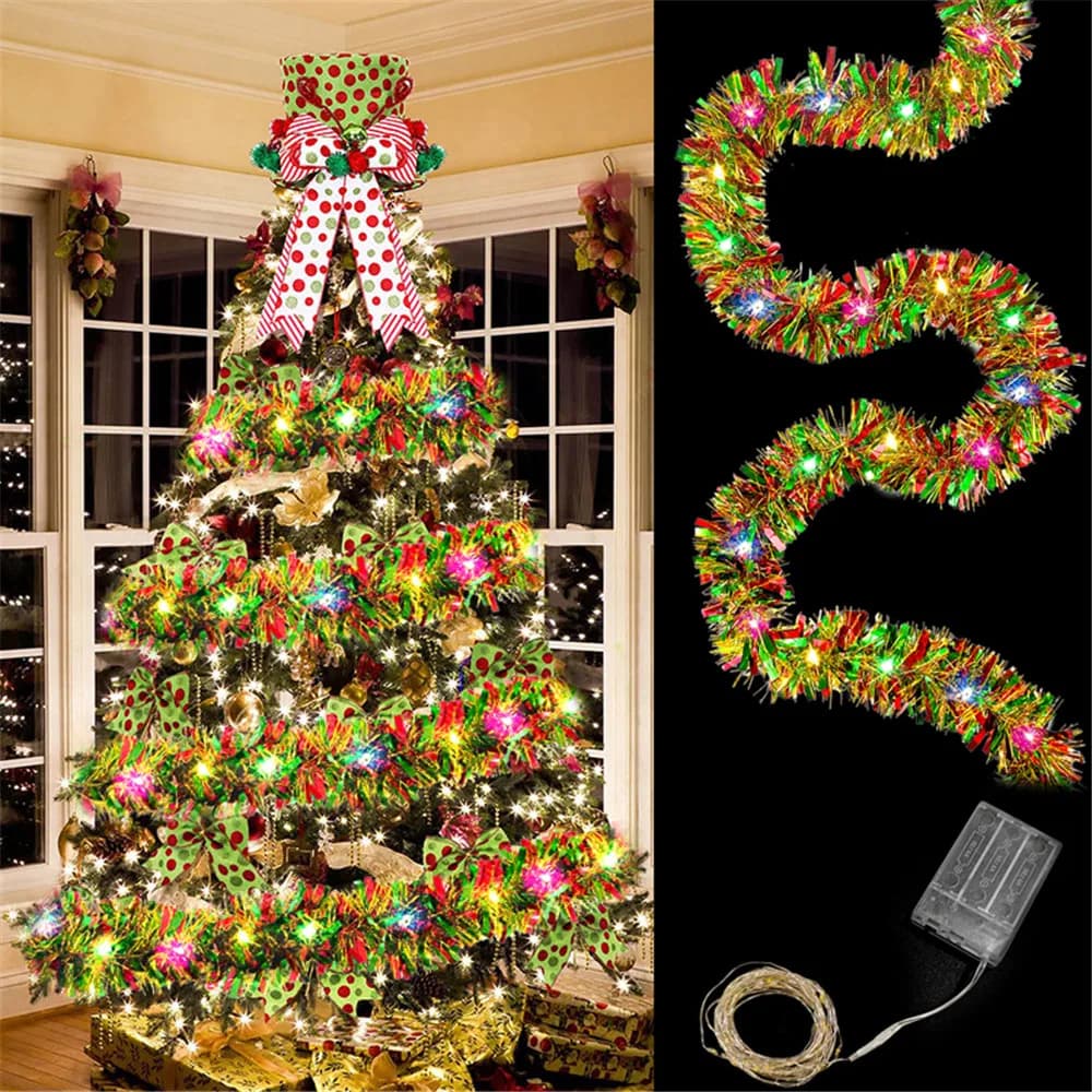 Navidad 2026 Sparkling Tinsel LED Decoration Lights Christmas Tree Decoration Ornaments String Lights Navidad Home New Year 2027