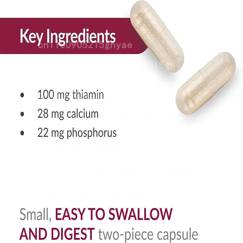 Vitamin B1 100 mg 60 capsules supplement Thiamine, general health support, non-GMO, without GMOs, 60 capsules