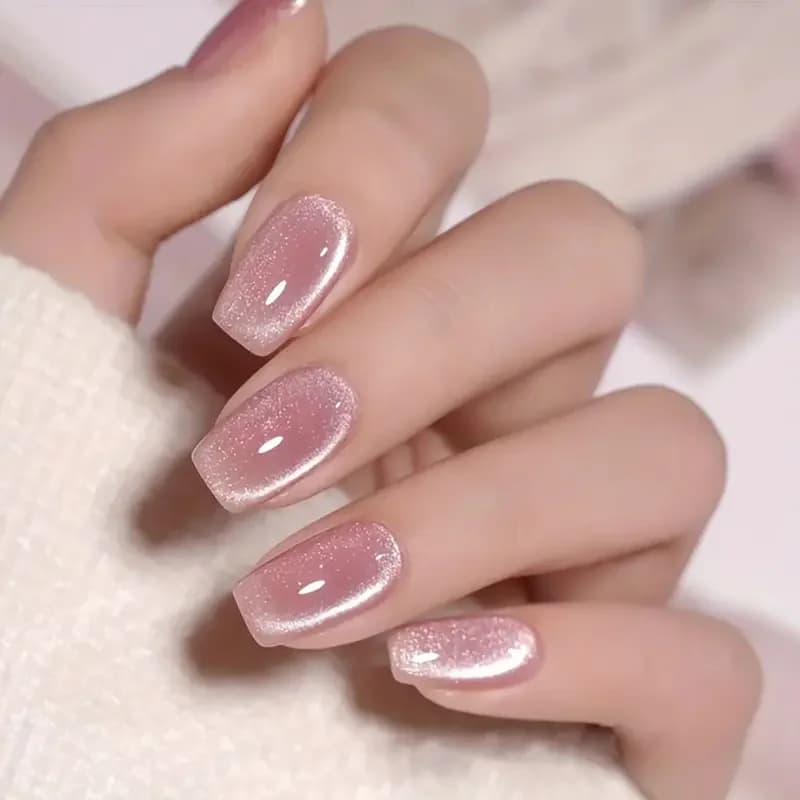 24 pezzi di unghie finte corte quadrate per donna, effetto occhi di gatto, glitter verde, blu, viola, rosa, punte lucide per unghie, nail art a pressione.