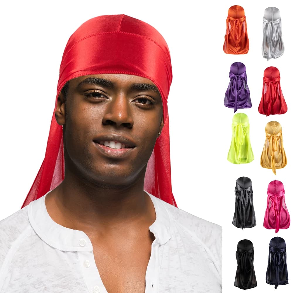 Durag in Raso Tinta Unita, Morbido Copricapo Elastico Effetto Seta per Uomo, Cappello Lungo per Onde, Trecce e Capelli Ricci, Accessorio Moda per Capelli