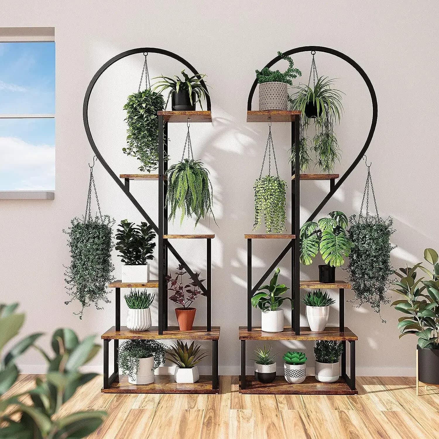L L # 2X Supporto per piante Espositore per fiori multiplo a forma di mezzo cuore con ganci 20 vasi Scaffale per piantare scaletta da giardino