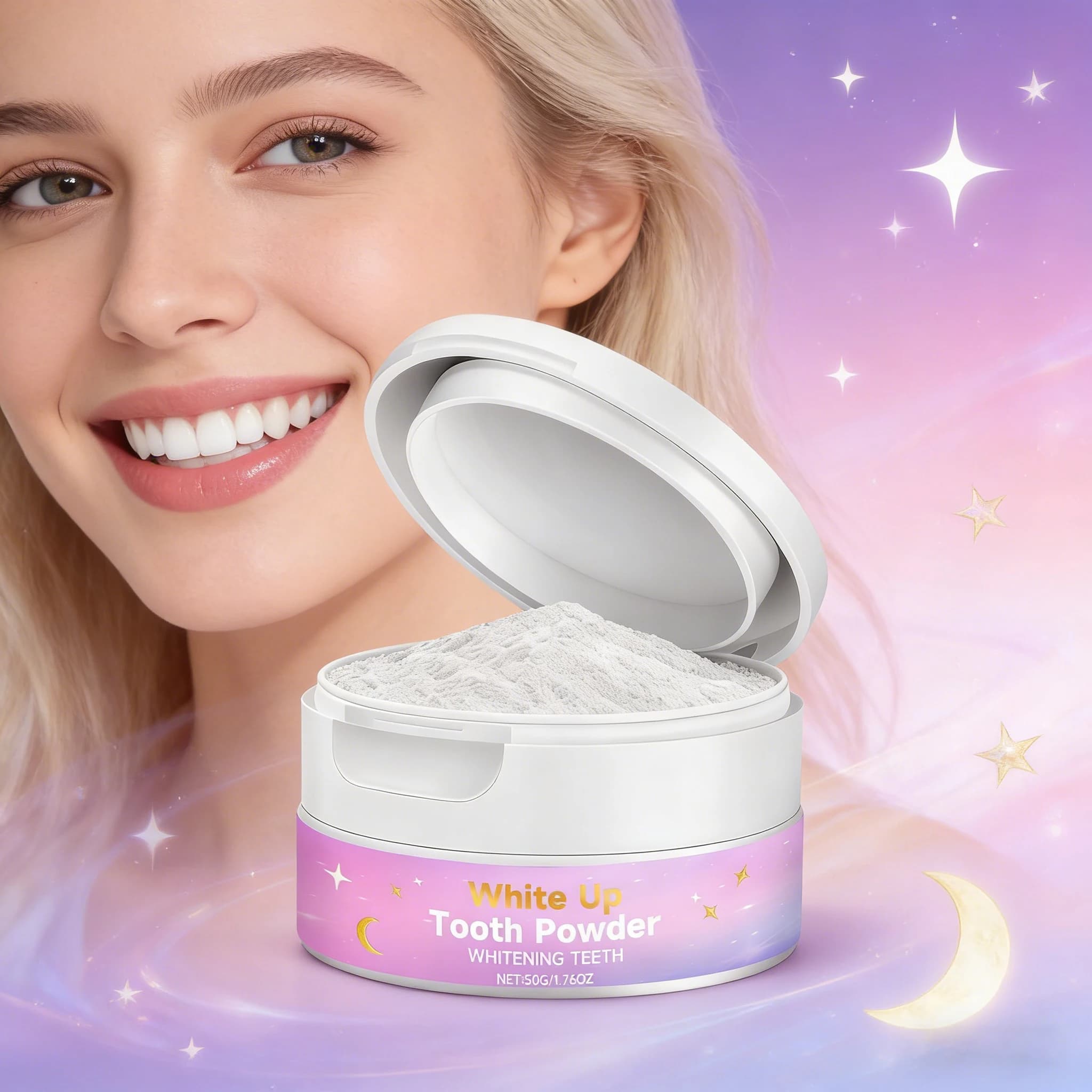 AMZ Polvere Dentifricia 50g per Rimuovere Macchie, Tartaro e Alito Cattivo, Riparare lo Smalto, Denti Sensibili, Cura delle Gengive, Polvere Viola alla Menta