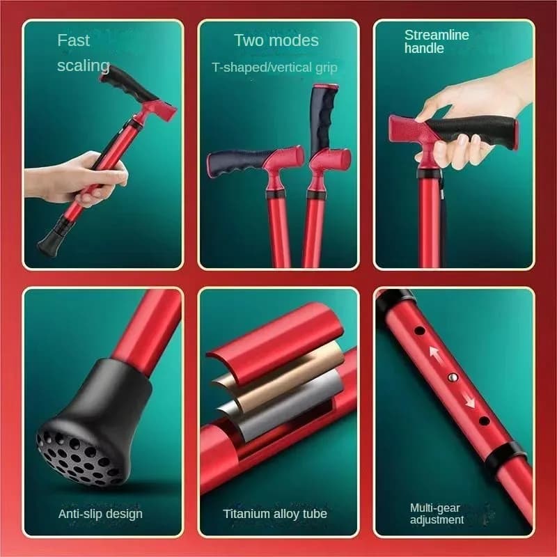 Anti-slip Trekking Sticks, Adjustable Stroller Sticks and Hiking and Camping Portals - Adult and Elderly Support