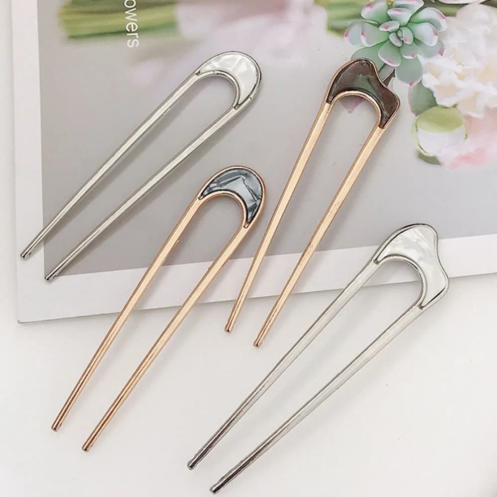Fermagli per capelli di lusso alla moda Accessori per capelli in oro argento Elegante forcina smaltata per donna Ornamento in lega di bastoncini per capelli a forma di U in metallo