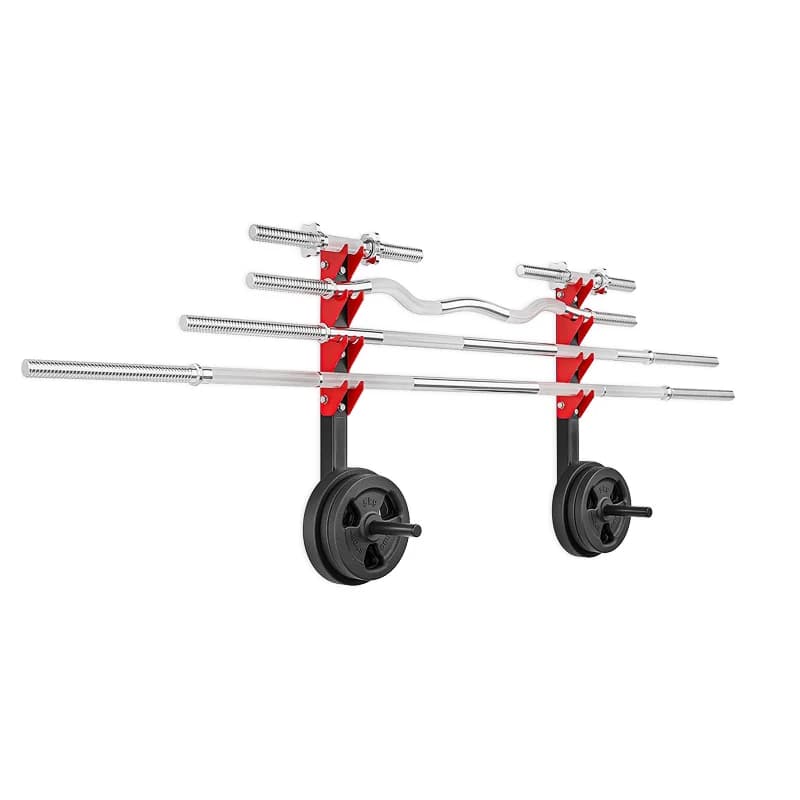 Accessory for commercial gym or home space saving Support for wall mounted horizontal barbell, weight rack with bumper plate