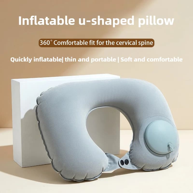 Cuscino gonfiabile per il collo a forma di U per esterni, viaggio, aereo, auto, campeggio, supporto cervicale, pressa, comfort portatile, cuscino da viaggio lungo