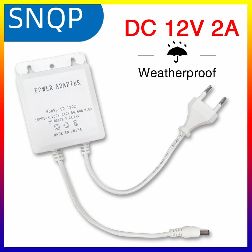 DC12V/2A waterproof power adapter EU for security cameras Surveillance CCTV Camera DVR Input NVR AC100V-240V 5.5 mm * 2.1 mm