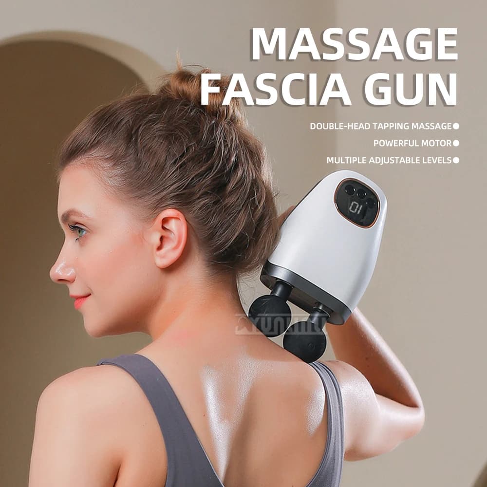 Digital Display Double Head Massage Gun Instrument for Muscle Relaxation Gun Vibration Rod Massage Equipment for Fitness Gym Band