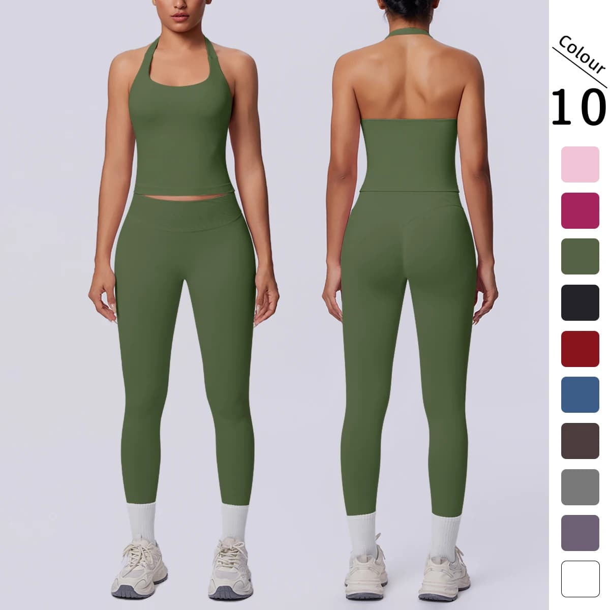 Set Yoga da Donna 2 Pezzi, Top Sexy Tinta Unita e Pantaloni Elasticizzati per Palestra, Allenamento Estivo e Fitness
