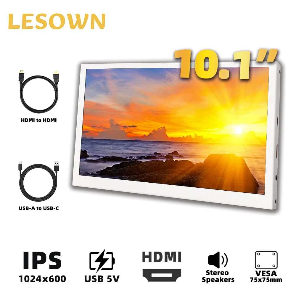 LESOWN 10.1 Inch 1024x600 IPS, Touch/No Touch Display with Camera for Raspberry Pi, PS5, Xbox Series