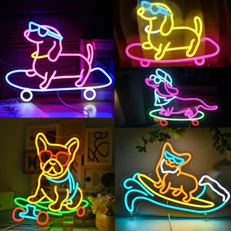 Insegne al neon per cani da skateboard Insegna al neon a LED Insegne al neon illuminate Decorazione da parete per sala giochi Camera da letto HomeBar Soggiorno camera dei bambini