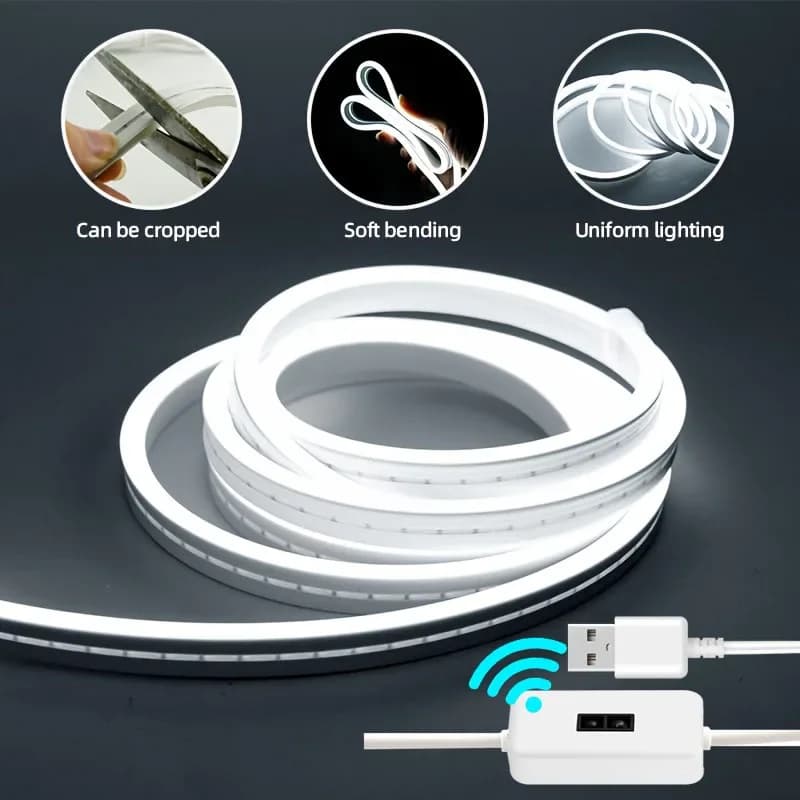 Striscia LED Neon USB con Controllo Gestuale Intelligente, Nastro Neon Flessibile in Silicone, Dimmerabile, Retroilluminazione TV, Lampada per Stanza, Decorazione Fai-da-Te per Feste