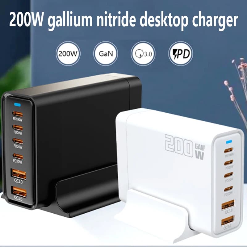 Caricatore USB C Rapido da 200W, Stazione di Ricarica a 5 Porte, Hub per Laptop, Adattatore di Alimentazione Compatibile con MacBook Pro/Air, iPad Pro