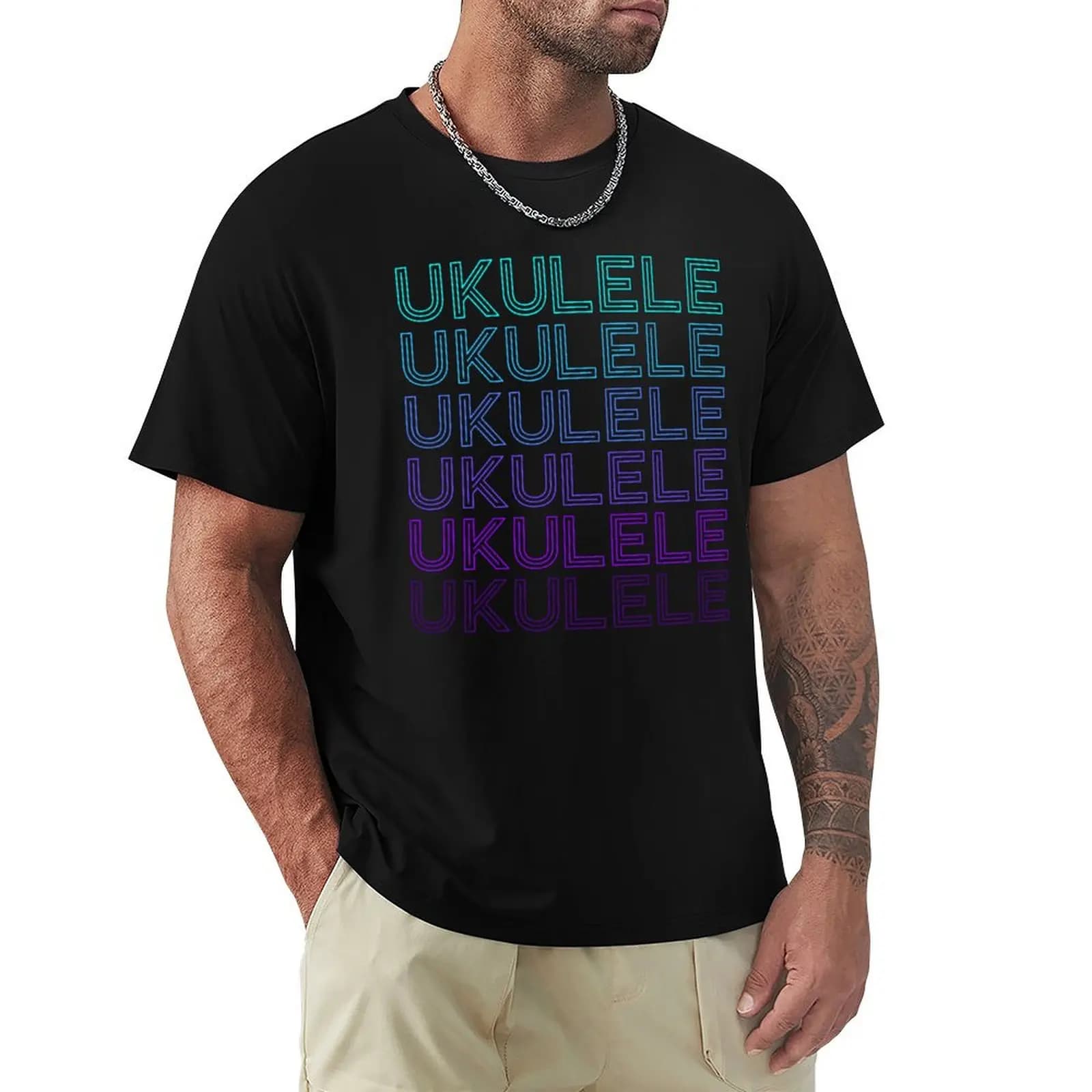 T-shirt Ukulele Retro T-shirt in cotone a maniche corte alla moda casual