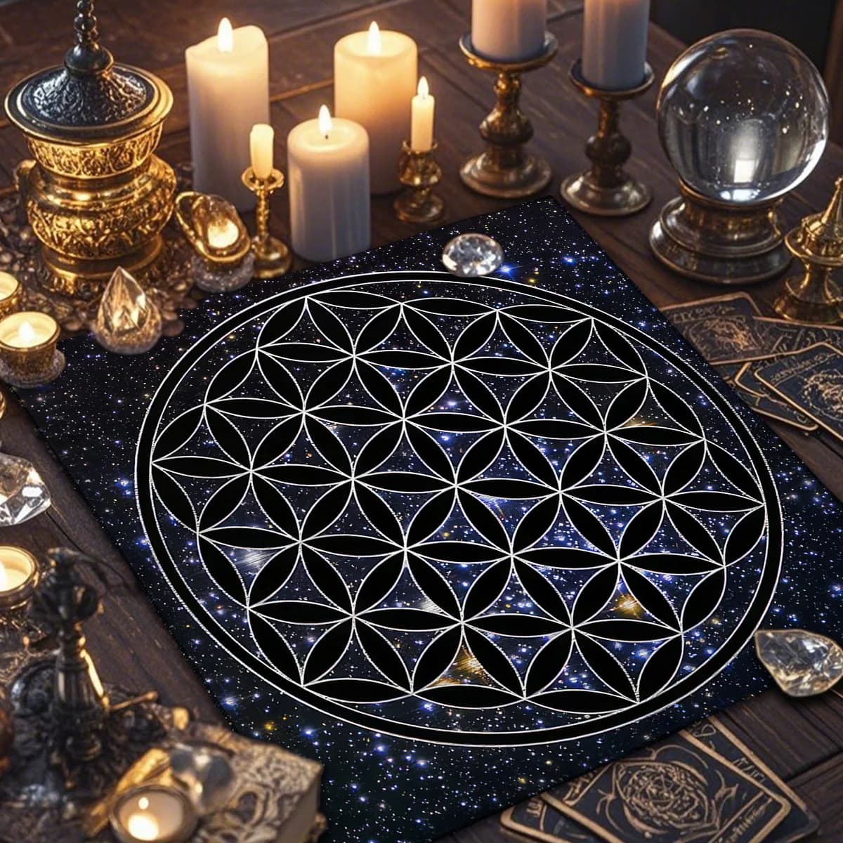 Sun & Moon Tarot Cards Tablecloth Tarot Reading Cloth Moon Phase Changes Altar Cloth for Tarot Enthusiasts Use Divination Decor