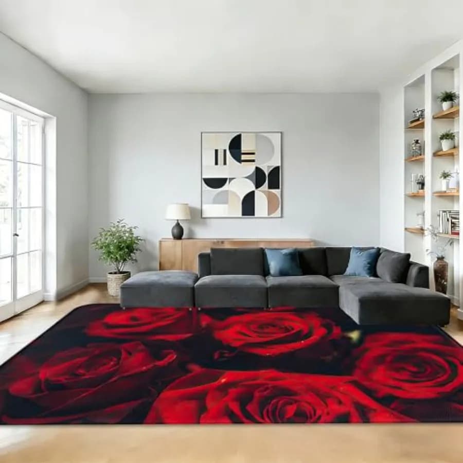 Tappeto 5x7, Stile Retrò Romantico Floreale, Lavabile, Antiscivolo, a Pelo Corto, Grande, per Soggiorno, Camera da Letto, Sala da Pranzo, Stile Rustico