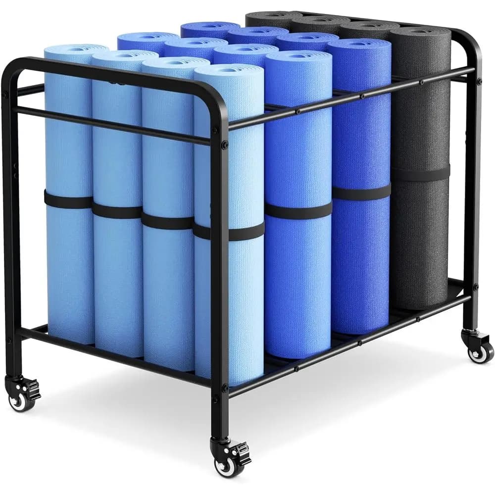 Carrello Carrello Porta Tapptini Yoga con Ruote - Metal Portatile trolley for Carpets, Foam rollers, Manubri and Kettlebell for Gyms, Studies and Fitness Centres