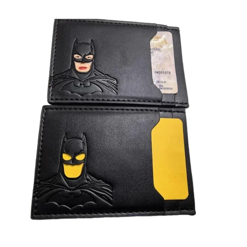 Portafoglio in Pelle a Forma di Pipistrello Personalizzato, Porta Carte con Maschera da Supereroe, Regalo Eroico