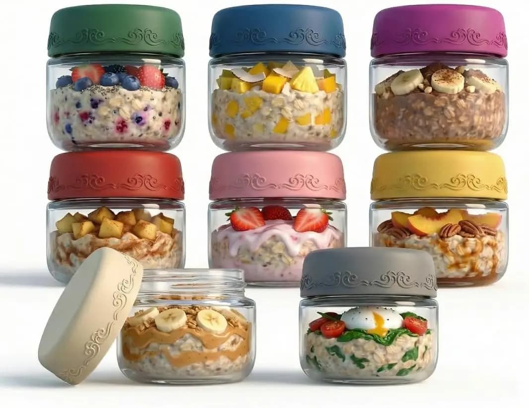 Set di 8 Barattoli in Vetro da 2 oz per Condimenti, Contenitori Ermetici per Salse con Coperchi per Pranzo, Viaggi e Preparazione Pasti