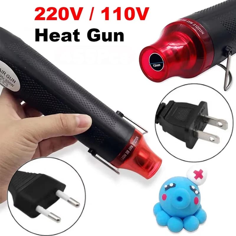 Pistola ad Aria Calda 220/110V, Strumento Elettrico Mini da 300W per Saldatura e Artigianato, con Supporto e Funzione Termoretraibile