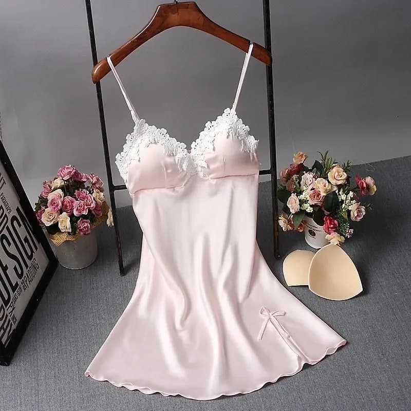 Patchwork di pizzo sexy con cuscino sul petto Lingerie Camicia da notte Abbigliamento da notte Camicia da notte Abbigliamento Camicie da notte da donna Indumenti da notte sexy
