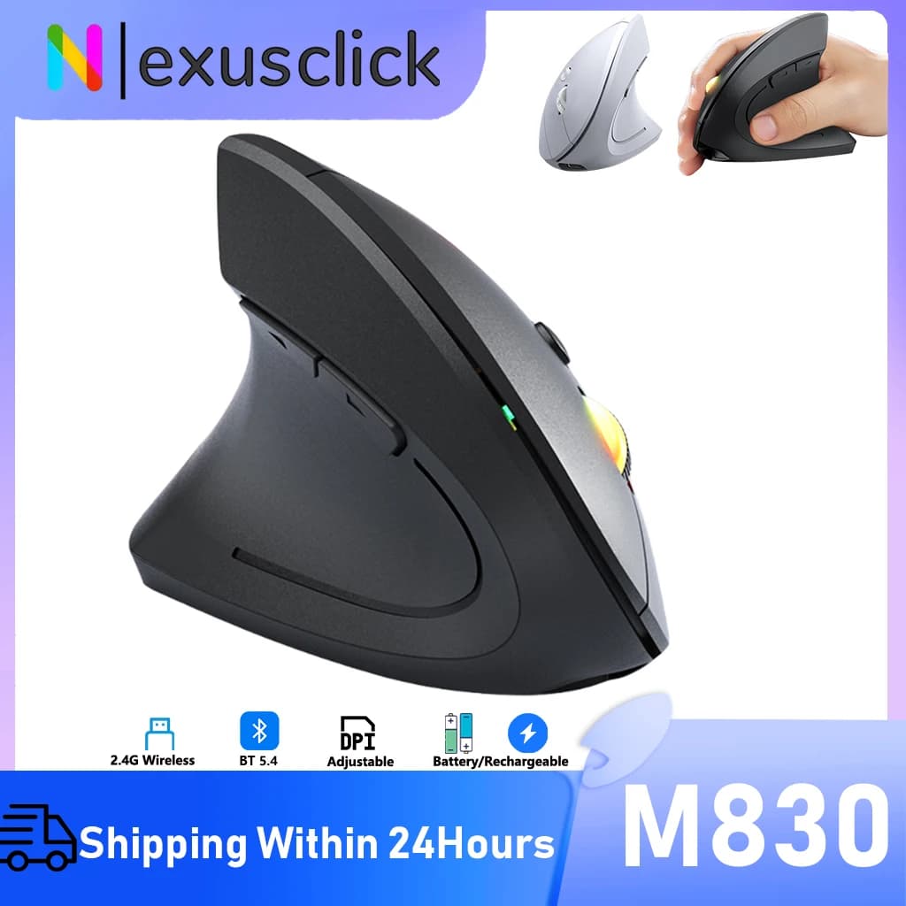 Mouse verticale wireless Bluetooth 2.4G ricaricabile/batteria impugnatura laterale personalizzata gioco muto ergonomico computer PC mouse 1600 DPI