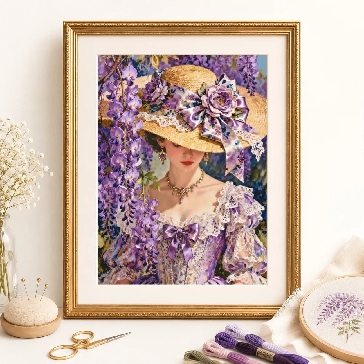 [ZZ8660-Mrs Wisteria] Stamped Cross Stitch Kit 14CT 18CT 16CT DIY Printed Canvas Cotton Thread Embroidery Needlework, Home Decor