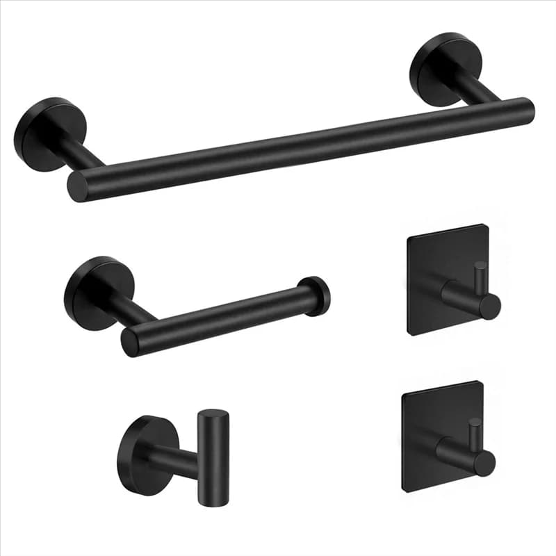 HLZS-Set di accessori da bagno nero opaco, portasciugamani da bagno, ciondolo hardware da bagno