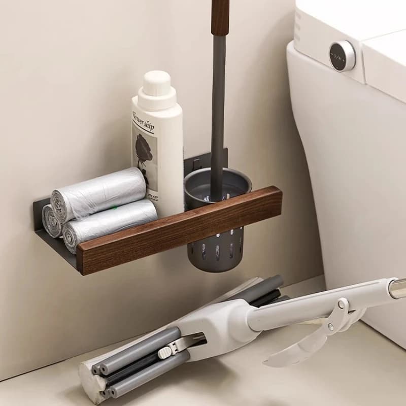 ‌ Porta scopino sospeso, kit per la pulizia del bagno con base antiscivolo, supporto per testina durevole, strumento compatto per la pulizia della casa