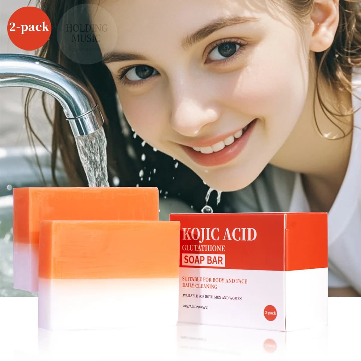 2 packs of whitening soap and detergent to kojico+glutathione acid, deep cleansing, moisturizing, lightening, detergent, bathroom h