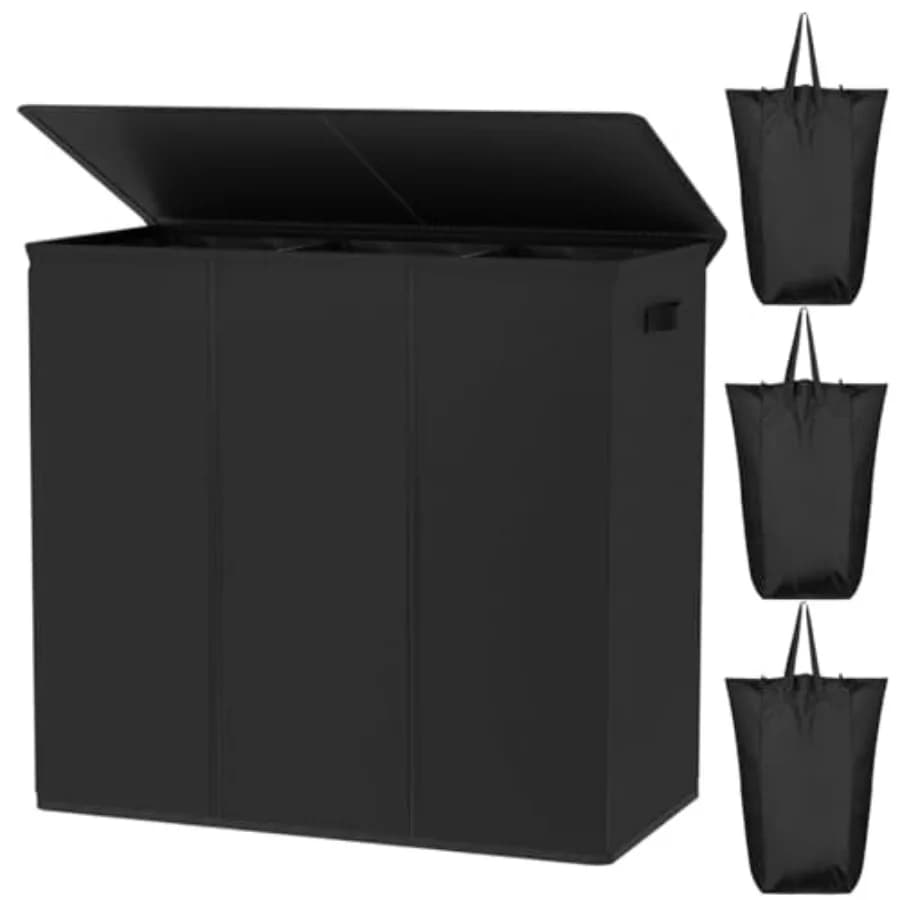 180 litre whiteboard with lid, 3 compartments, large white basket with removable bags and handles, folding, for dirty clothes.