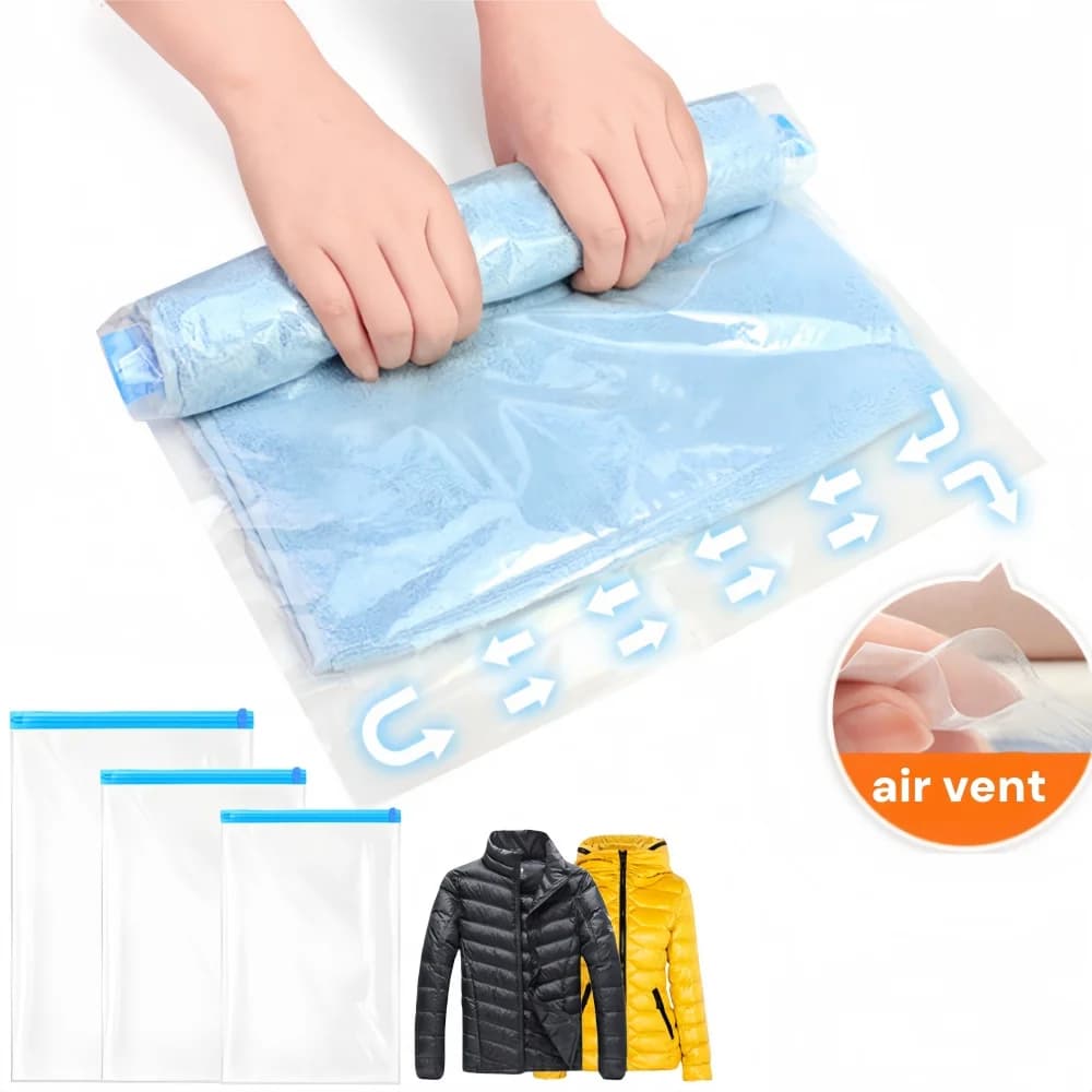Sacchetti Sottovuoto Arrotolabili da Viaggio, Accessori Salvaspazio per Viaggi, Sacchetto a Compressione per Vestiti, Sacchetto Sottovuoto Arrotolabile a Mano