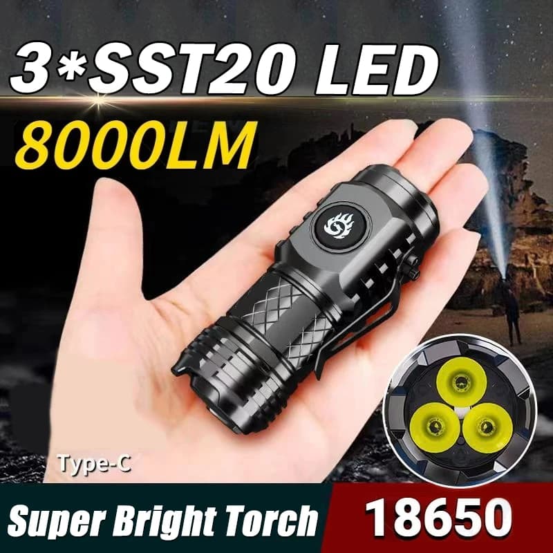 Powerful LED torch 3*SST20 18350 Portable torch lamp Super rechargeable waterproof light with CLIP cap for camping hiking