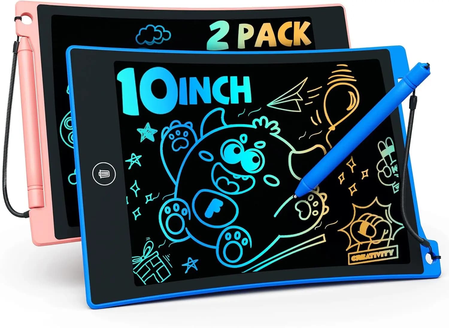 Tablet LCD da 10 Pollici, Set da 2, Lavagna per Disegno con Stilo, Giocattolo Educativo per Bambini dai 3 ai 7 Anni, Ideale per Viaggi e Regali