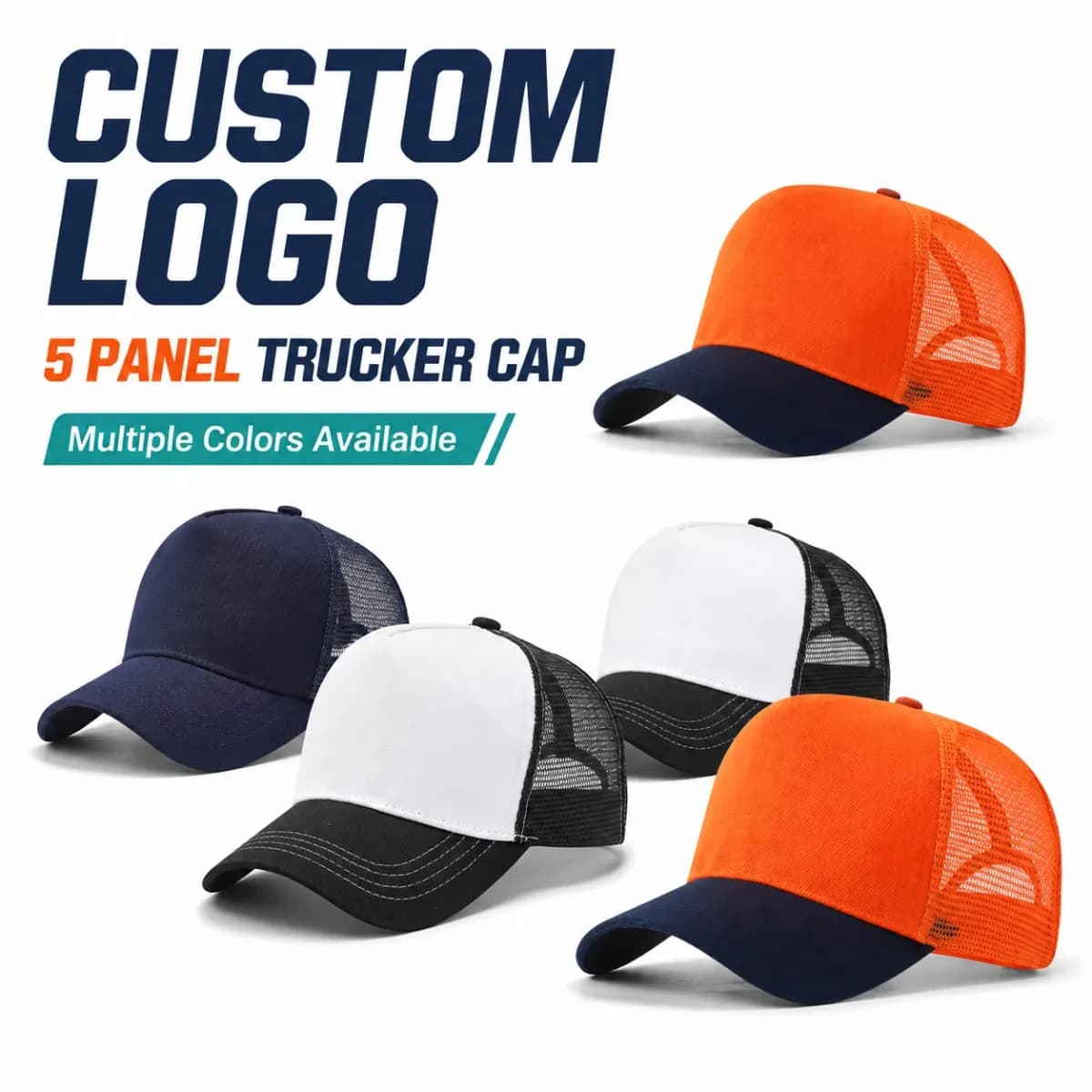 Cappello a 5 Pannelli in Rete con Logo Personalizzato - Berretto da Camionista Traspirante e Leggero con Protezione Solare per Uomo