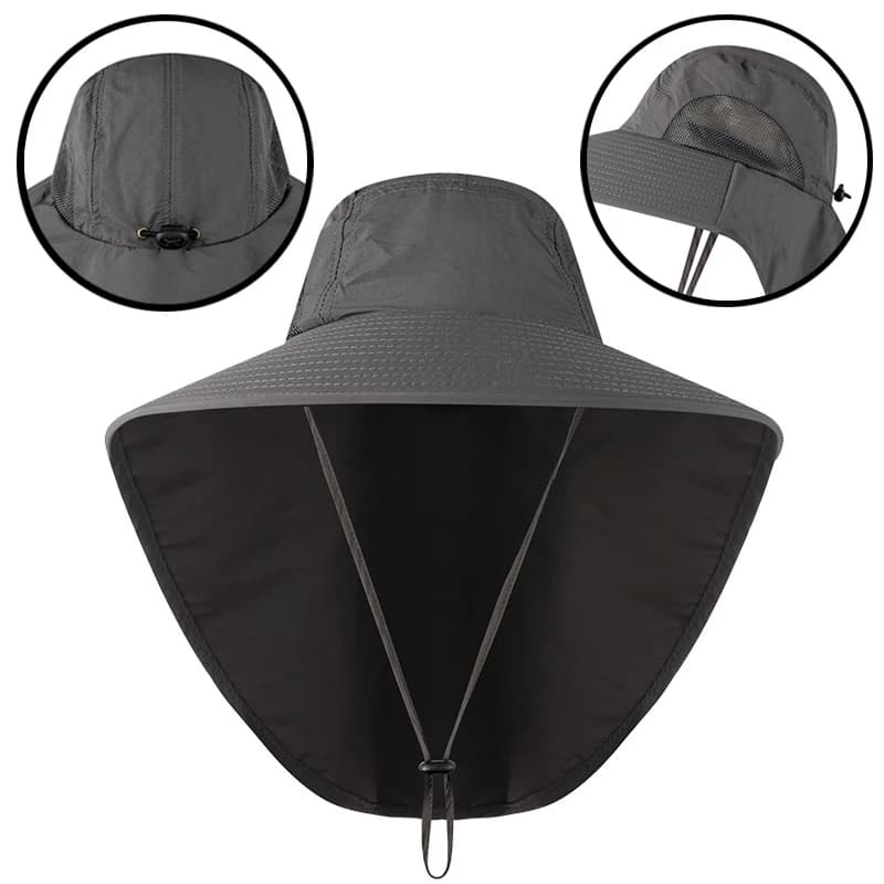 Wide Brim Sun Hat with Neck Flap for Men Women Adjustable Outdoor 50+UPF Protection Safari Cap Hiking Fishing Hat