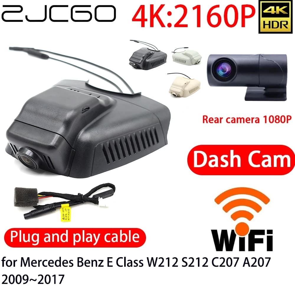 ZJCGO Dash Cam 4K for Cars with Wifi, Front and Back Camera, 24h Monitoring for Mercedes Benz Class E W212 S212 C207 A207 2009~2017