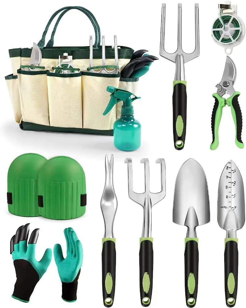Aluminum Alloy Garden Tool Set with Pruning Shears, Shovel, Rake and Fork