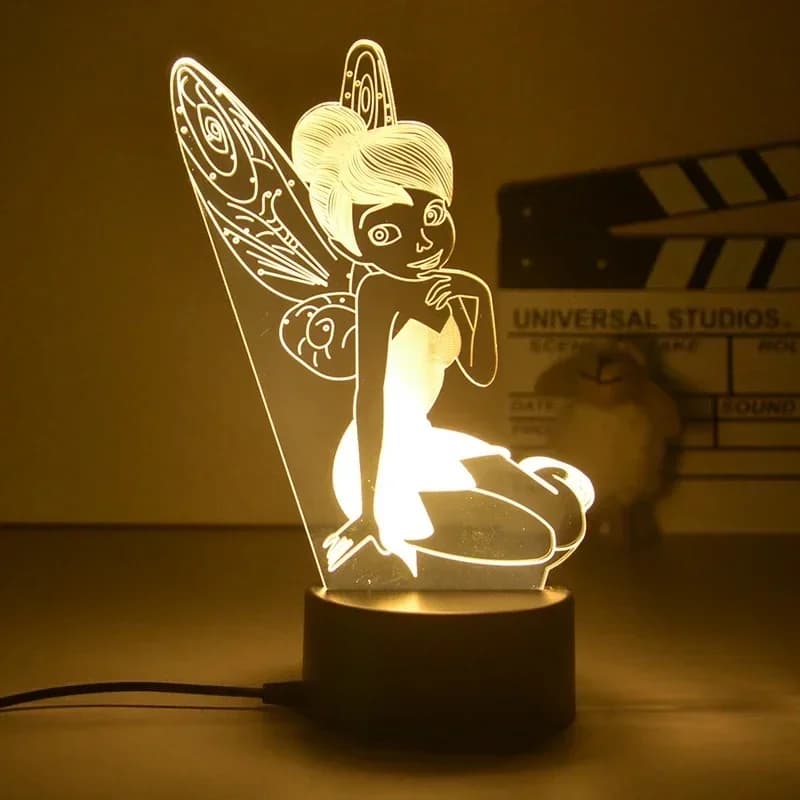 3D LED Lamp Disney Princess Cartoon Figure Night Light Fairy Tinkerbell Table Lamp Figure Toys Lamp Bedside Decor Gift