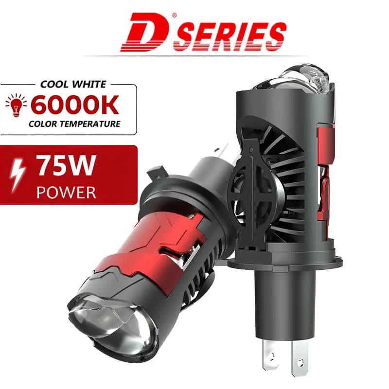 2 pz. Lampadine LED H4 con Mini Lente Proiettore 6000K Plug-and-Play per Auto/Moto, Mini Lente RHD LHD 12V