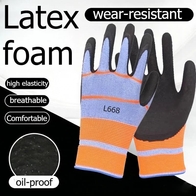 12 guanti protettivi in lattice a tre colori, guanti protettivi in lattice espanso, traspiranti, antiscivolo, per la sicurezza sul lavoro, accessori di sicurezza