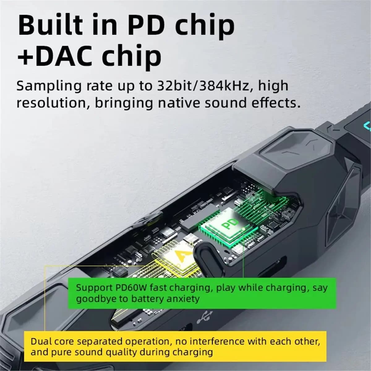 OKgood Cdragon Audio Adapter 4 in 1 Sound Card Adapter Docking Station Type-C PD60W FPS EQ RGB 3.5mm Port Converter for Tablet