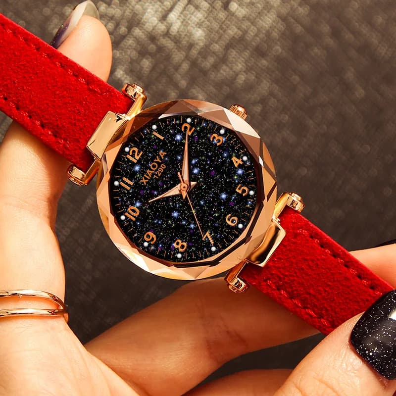 Xiaoya Women's Watch Romantic Sky Starry Women's Watch Leather Strap With Rhinestone Quartz Strap Wistwatch Reloj Mujer