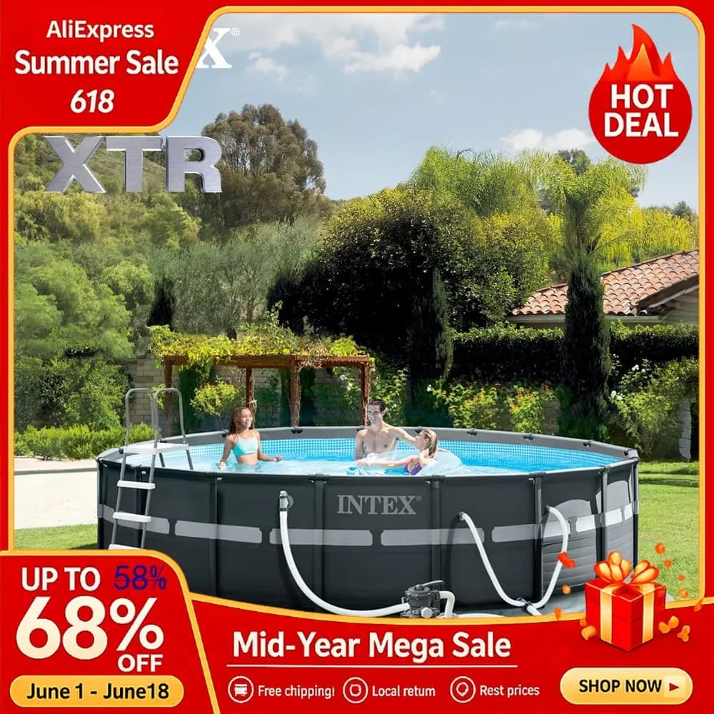 26329EH Ultra XTR 18ft x 52in Above Ground Swimming Pool Set with Sand Filter Pump and Deluxe Automatic Vacuum Cleaner, Custom