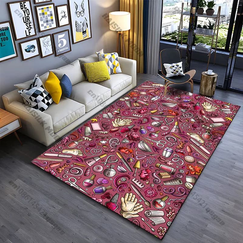 Carpet with pattern of tools for beauty care, yoga mat, decoration for living room, carpet for children, tirbino, carpet for play area