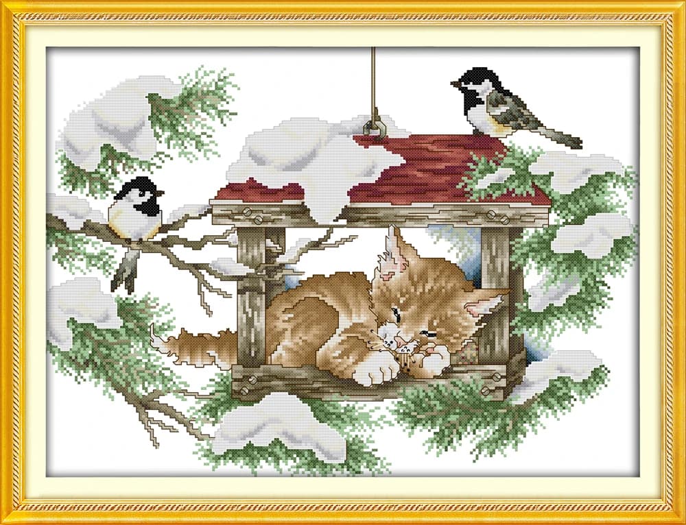 Deep sleep cat and birds cuciture a punto croce ricamo fai da te cucito a mano forniture